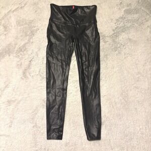 Spanx Faux Leather Leggings High‎ Waist Slimming Women L Rocker Biker Moto Edgy